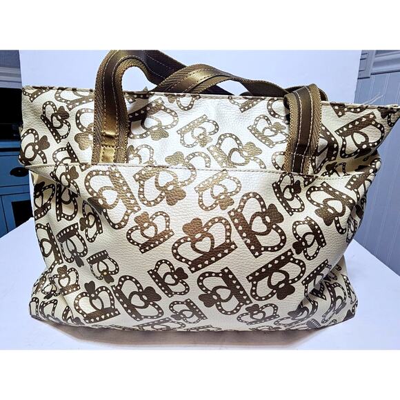 Kathy Van Zeeland Y2K Carry On Crown Duffel Bag Suitcase Vintage Gold/Cream - Picture 5 of 16